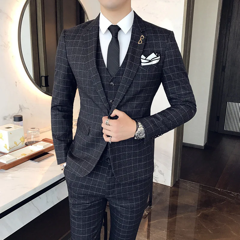 

S-4XL Terno Masculino Slim Fit Trajes De Hombre 2019 British Plaid Suit Costume Mariage Homme