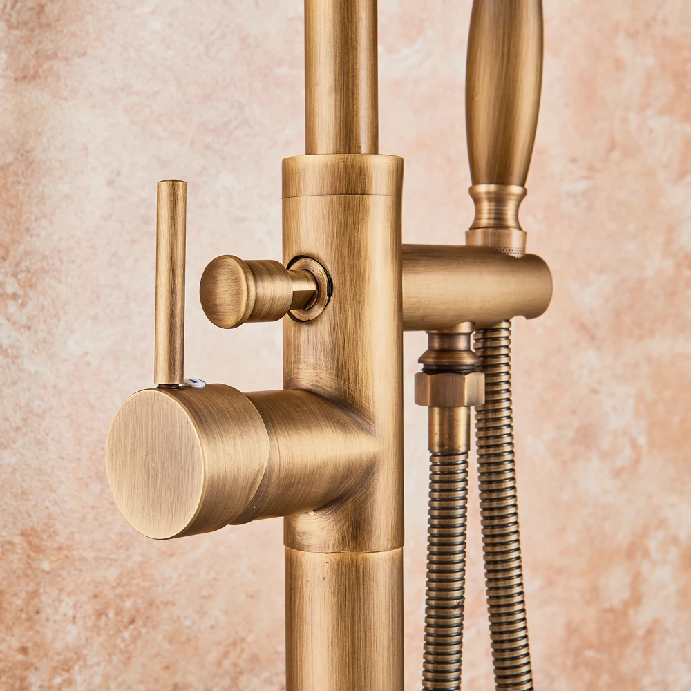 

Antique Brass Floor Mount Bath Tub Faucet Single Lever Swivel Spout Bath Shower Mixer Tap Free Standing Claw Foot Bathtub Faucet