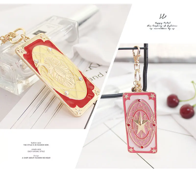 SANSUMMER Fashion Metal Key Chains Women Cartoon Powder Yellow Cards Key Chains Lovely Gold Female Key Chains 5383