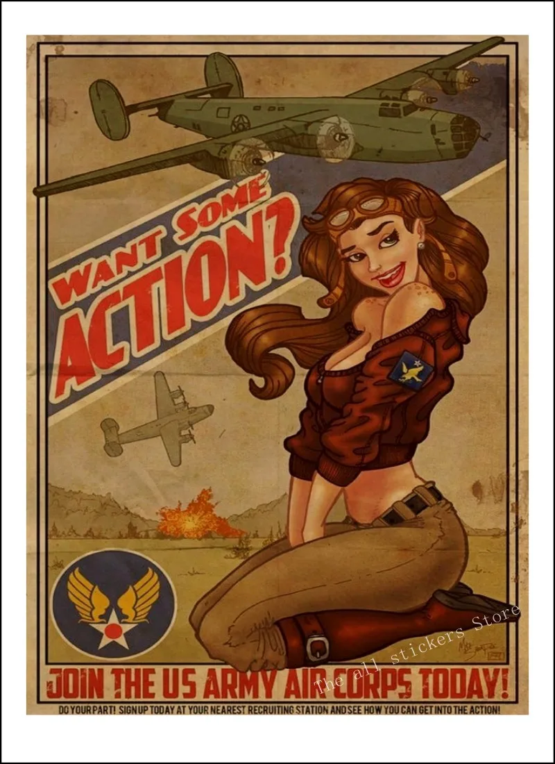 Вторая мировая война PINUP девушки классический ретро крафт-бумага плакат сексуальная девушка декоративная живопись военный Бар Кафе Декор для дома комнаты/809 - Цвет: 14