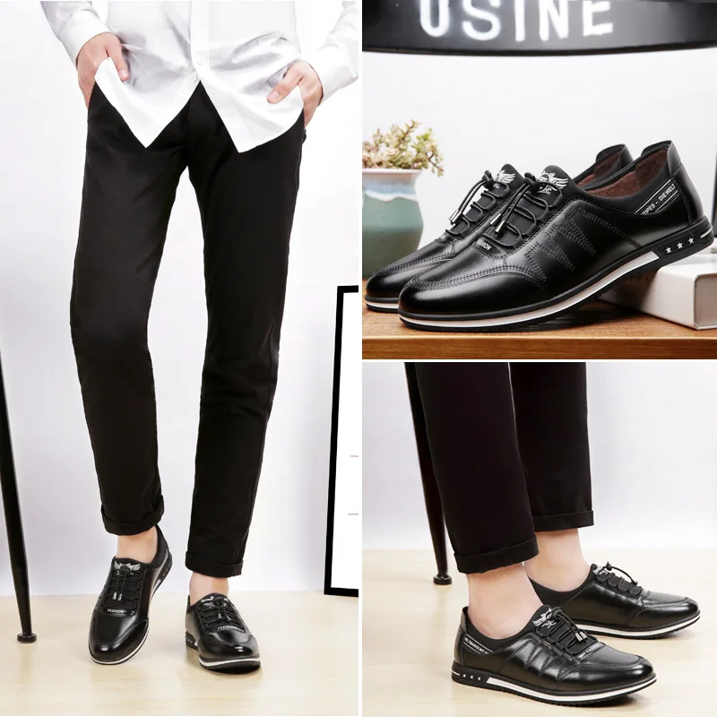 Sneakers men lace-up comfortable genuine leather shoes flat with outdoor walking footwears casual | Обувь