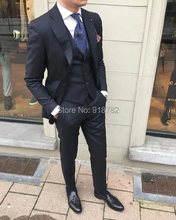 

Костюм Homme 2018 Новое поступление Комплект из 3-х предметов черный формальный костюм Для мужчин Slim Fit Свадебные Жених костюм смокинг Для мужчин...