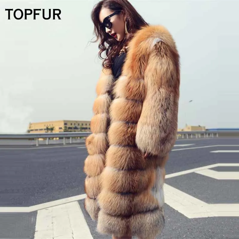 TOPFUR Red Blue Fox Fur Coats Coat Women Winter Leather Jacket Female Fashion Outwear Basic Jackets Outerwear | Женская одежда