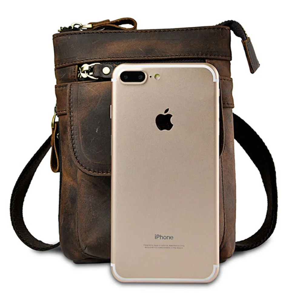 Мужская поясная сумка Crazy Horse из воловьей кожи Винтажная сумочка через плечо