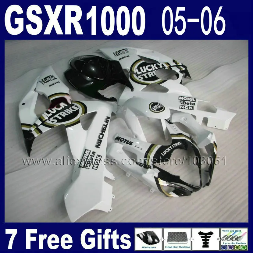 

ABS Injection molded fairing kit for suzuki 2005 GSXR 1000 2006 K5 gsxr1000 05 GSXR1000 06 white black Lucky strike motorcycle f