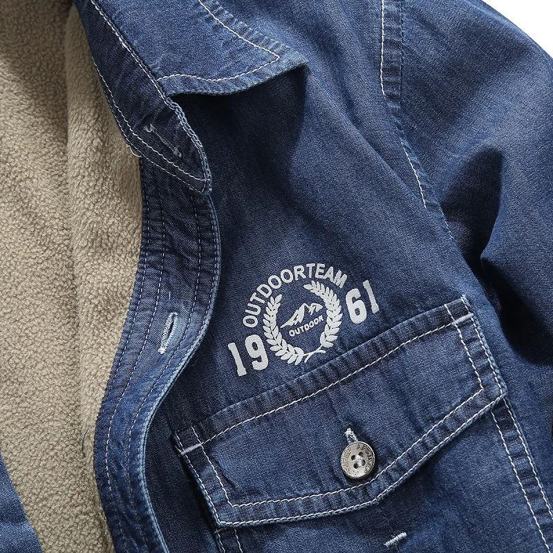ZHAN DI JI PU BRAND Men Winter Warm Fleece Liner Thicken Shirt Denim Jeans 90 | Мужская одежда