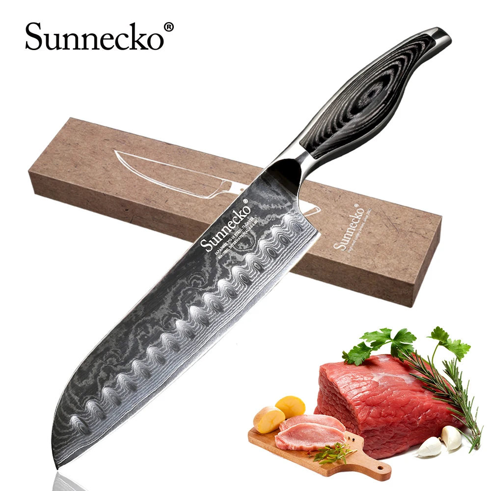 Профессиональный нож сантоку SUNNECKO из дамасской стали японские острые кухонные