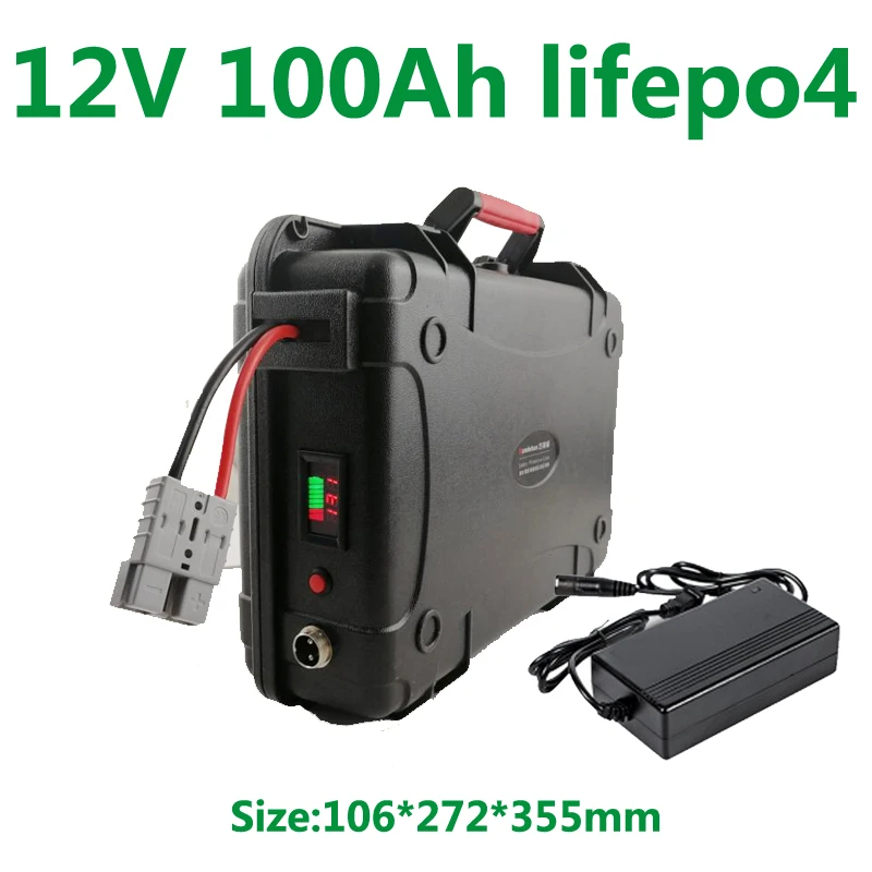 Водонепроницаемый 12V 100AH Lifepo4 батарей BMS 12,8 V для 1000W судовых машинах инвертор аварийного Питание трицикл+ 10A Зарядное устройство