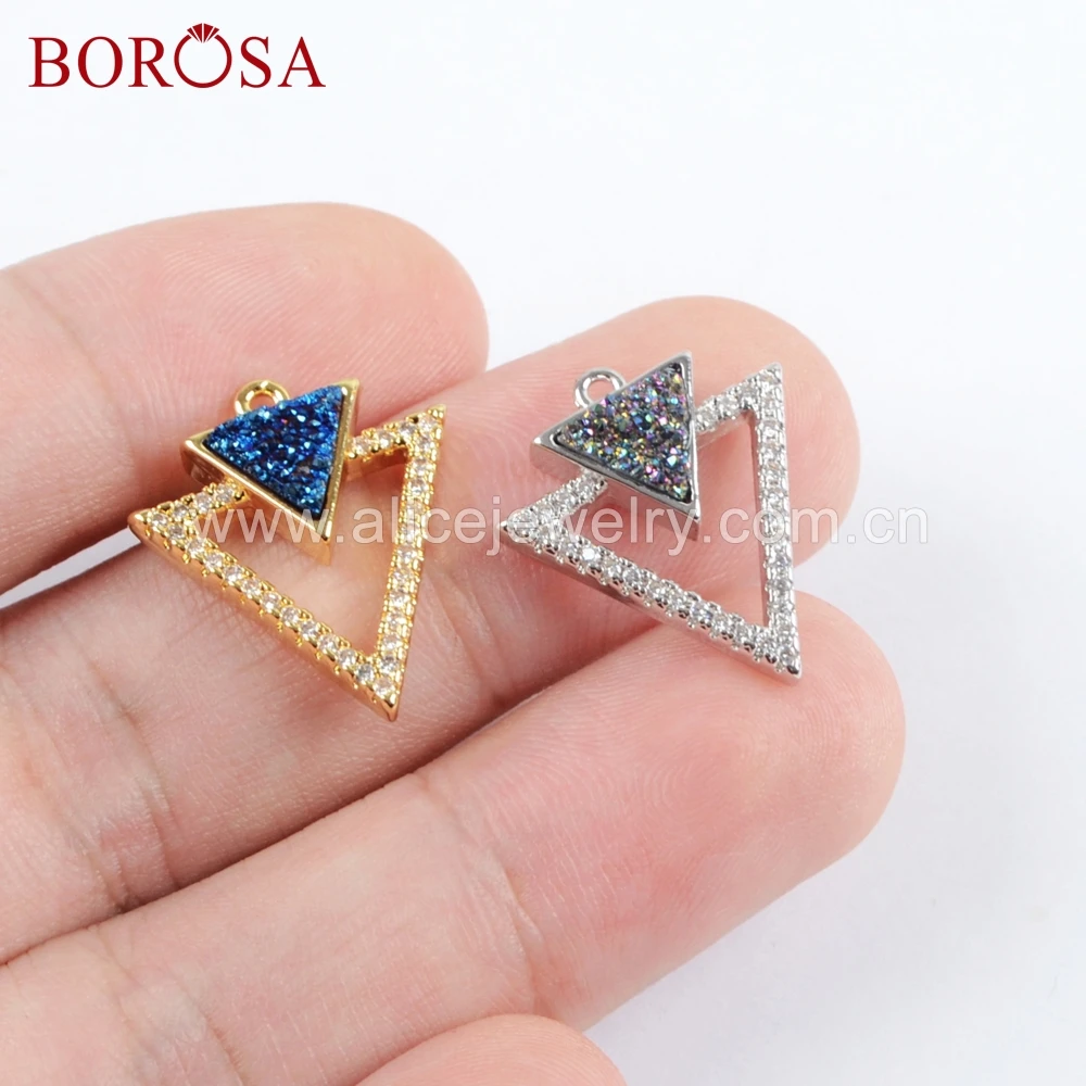 BOROSA 8 шт микро проложить CZ треугольник радужные друзы золотистые и Серебристые