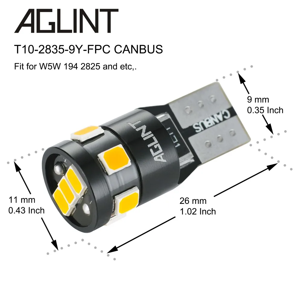AGLINT 10 шт. T10 CANBUS светодиодный W5W автомобильные лампы 194 168 2825 5W5 501 желтый янтарный