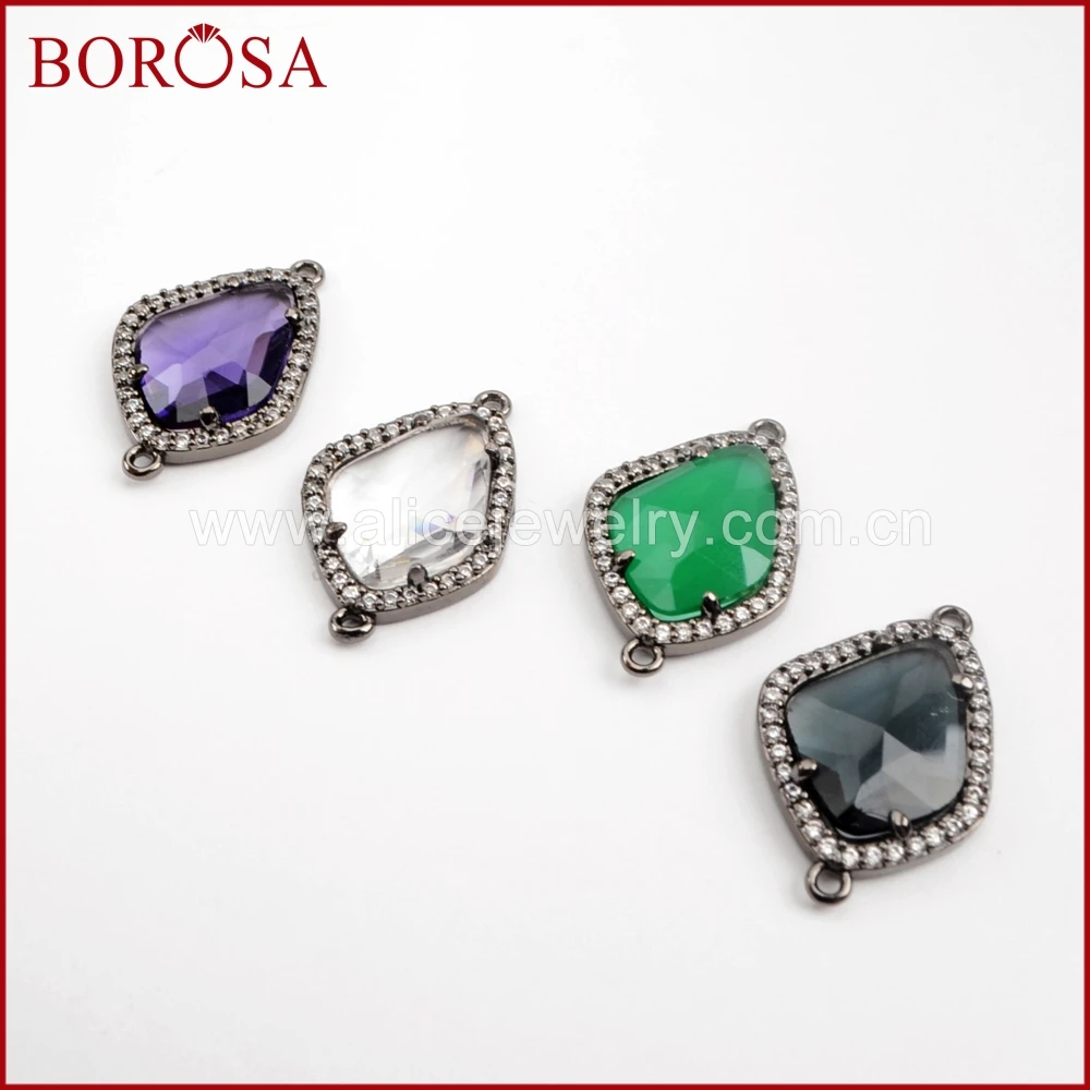 BOROSA черный цвет 15 шт Drusy Micro Pave CZ Rhinestone граненые каменные соединители оптовая