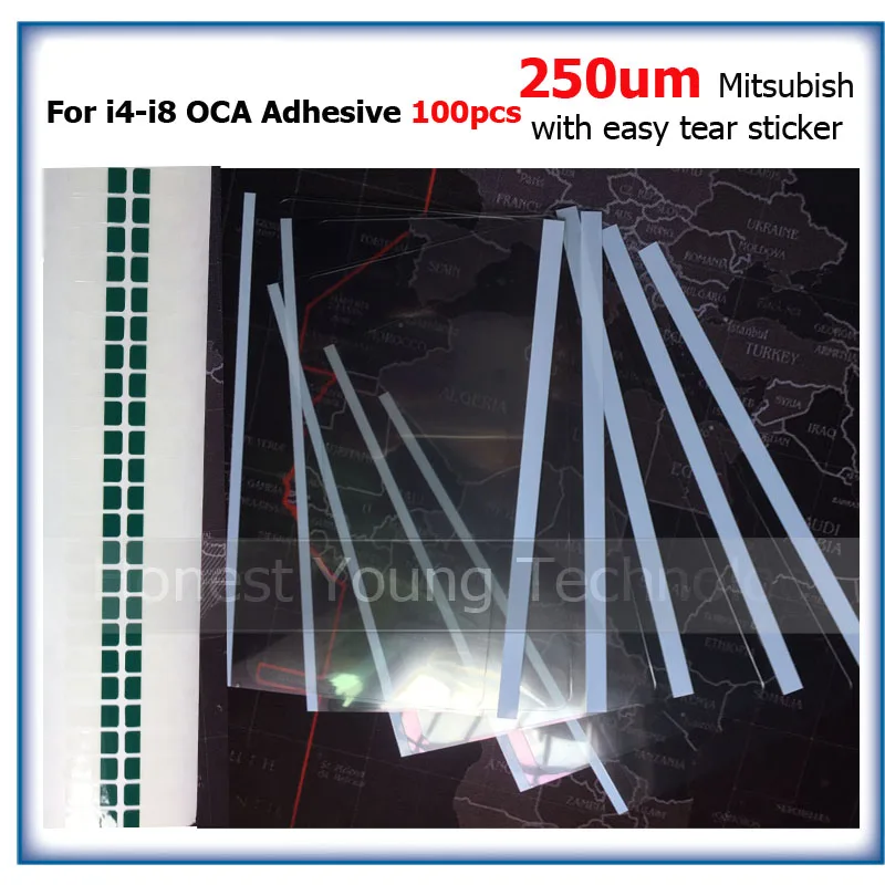 

100pcs Mit 250um OCA Optical Clear Adhesive Glue Film for iPhone 5 5S 5C 4 4s 6 6s 7 8 plus for iPhone X with easy tear stick