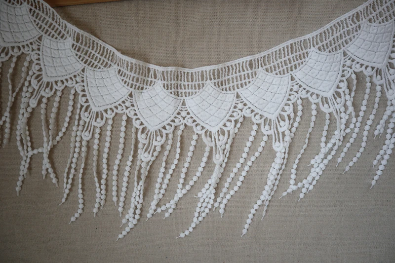 Белая кружевная отделка с кисточками белая вышитая ткань 1 ярд | Дом и сад