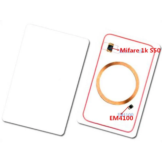 IC + ID двойная RFID NFC карта 2в1 EM4100 и FM11RF08 MF S50 композитная 125 кГц 13 56 МГц метка контроля