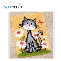 zd606 cat in flowers hook rug kit diy unfinished crocheting yarn mat latch hook rug kit floor