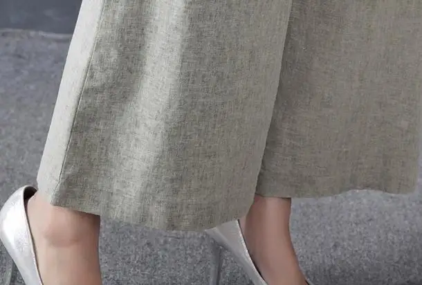 Summer Spring Casual Women Blue Wide Leg High Waisted Linen Ankle Length Trousers Slim Female Woman Loose Pants | Женская одежда