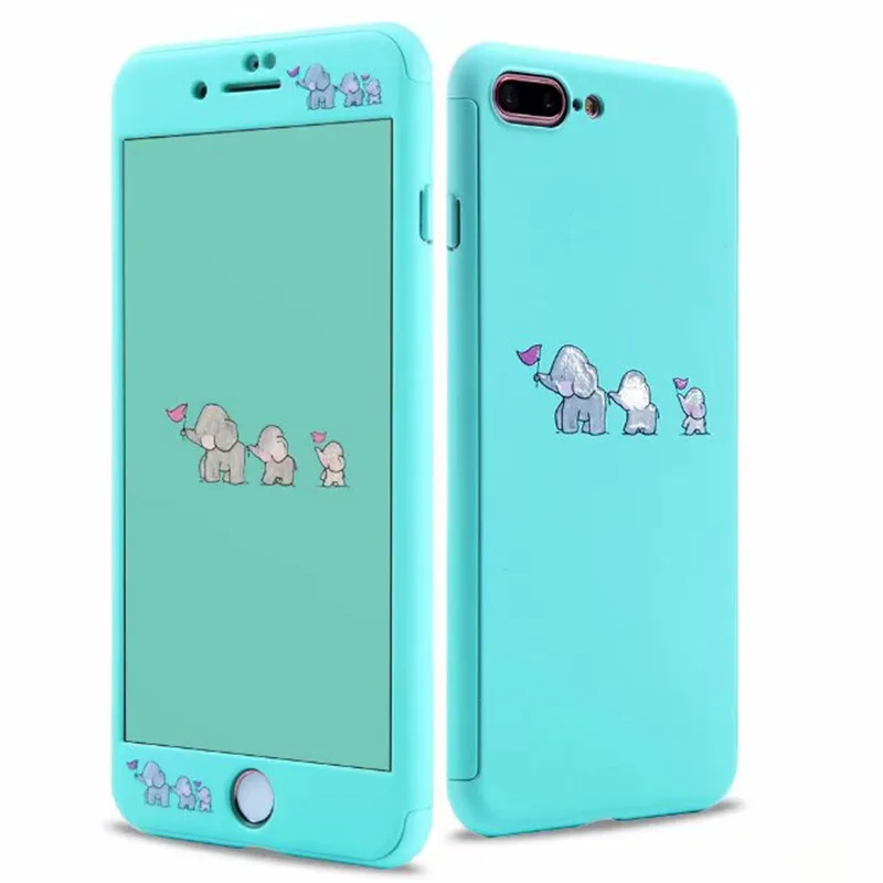 FTAIDKJ 360 Degree Protection Hard PC Case For iPhone 6 6S 7 8 Plus XR X XS Max Cartoon Animals Flamingo Planet Full Cover Coque |