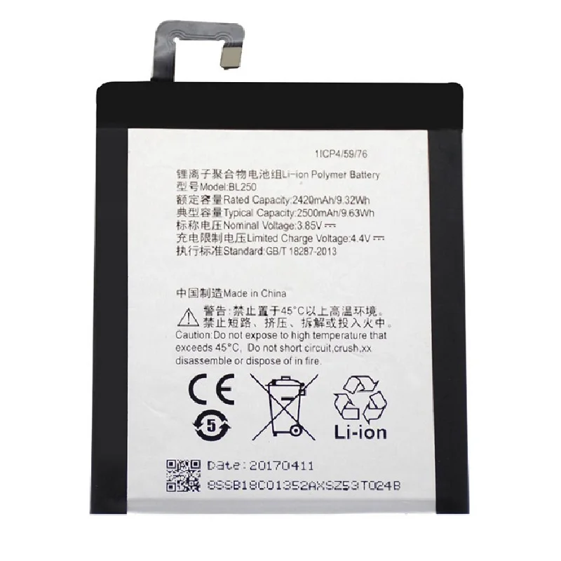 

2500mah BL250 Battery for Lenovo VIBE S1 S1a40 S1c50 High Quality bl250 Mobile Phone Replacement Accumulator