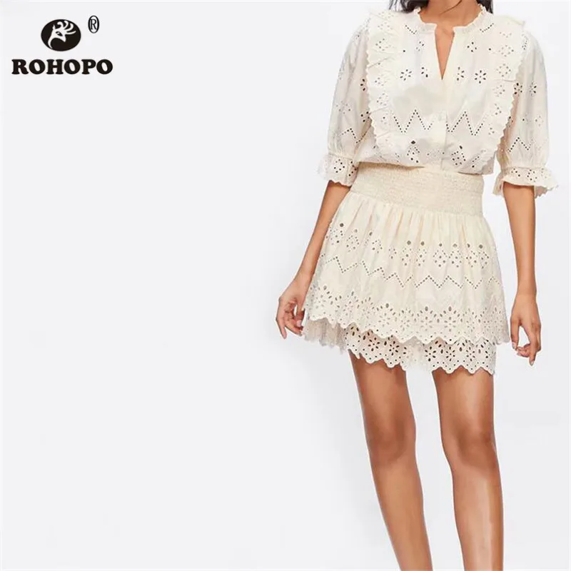 ROHOPO Женская шикарная консервативная хлопковая блуза с длинным рукавом