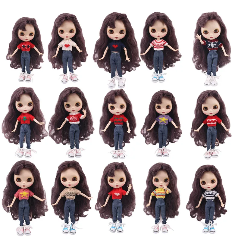 LUCKDOLL 15 стилей 1 комплект одежды = свитер + джинсы для шарнирной куклы 30 см 1/6 Blyth