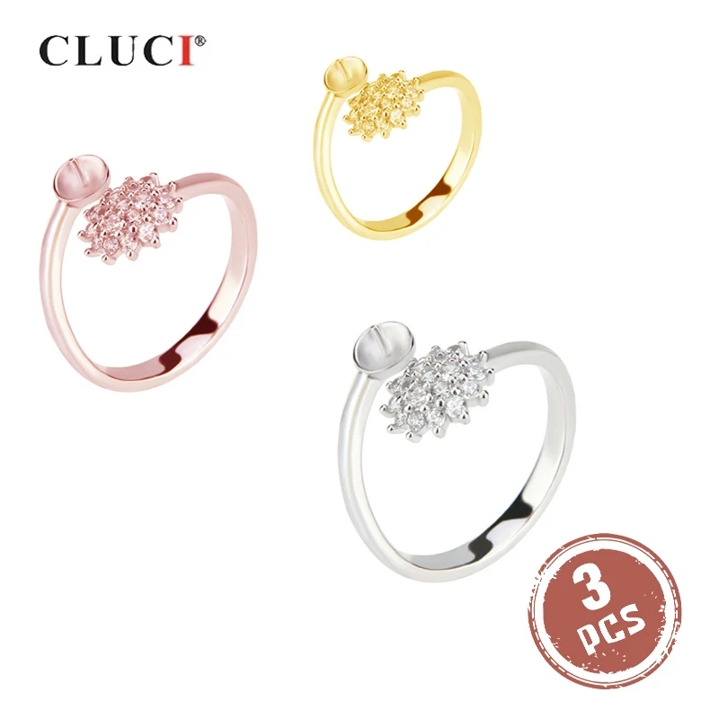 

CLUCI 3pcs Silver 925 Round Open Flower Ring Women Jewelry 925 Sterling Silver Adjustable Anniversary Open Ring SR2031SB