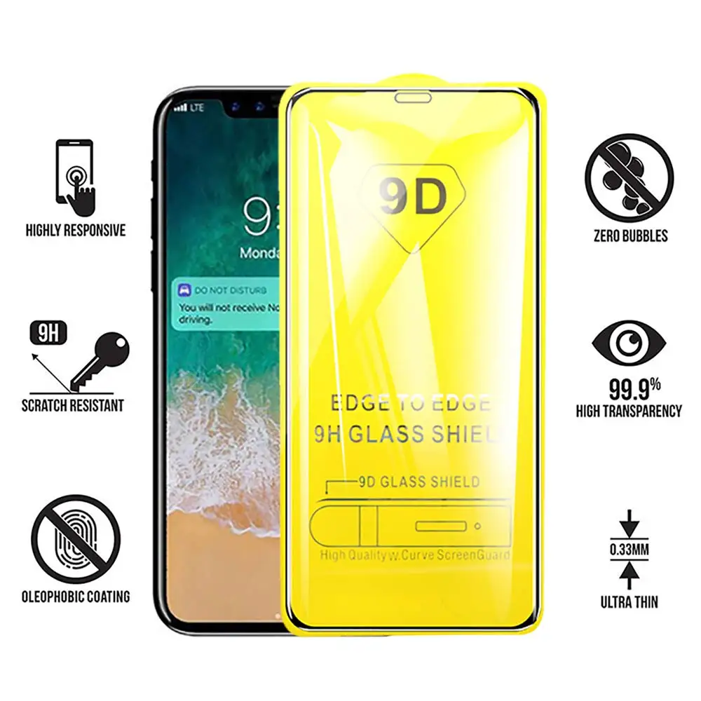 Защитная пленка из закаленного стекла 9D с полным клеем для iPhone 11 Pro Xs Max Xr X 8 7 6 6S Plus