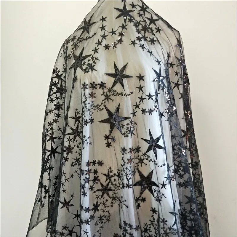 

New high-grade black sequins star fabric cloth evening dress lace fabric wear catwalk stage equipment DIY accessories