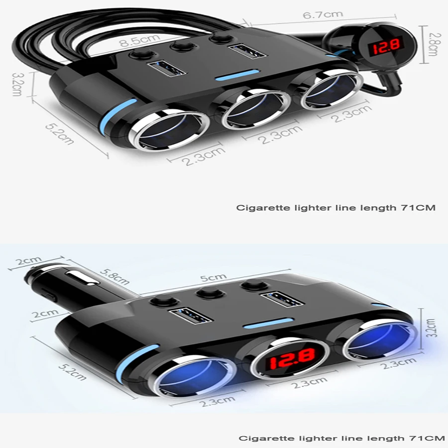 Розетка для автомобильного прикуривателя Splitter 12 в 24 разъем LED прикуриватель 2Usb