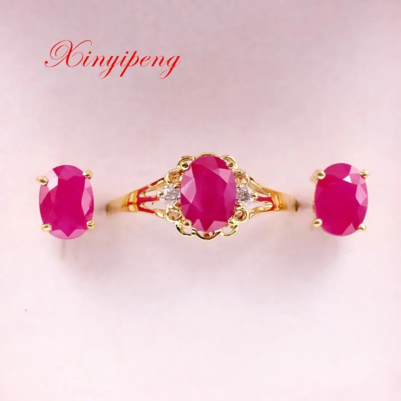 Серьги кольца Xin yi peng из 18 каратного золота с инкрустированным натуральным