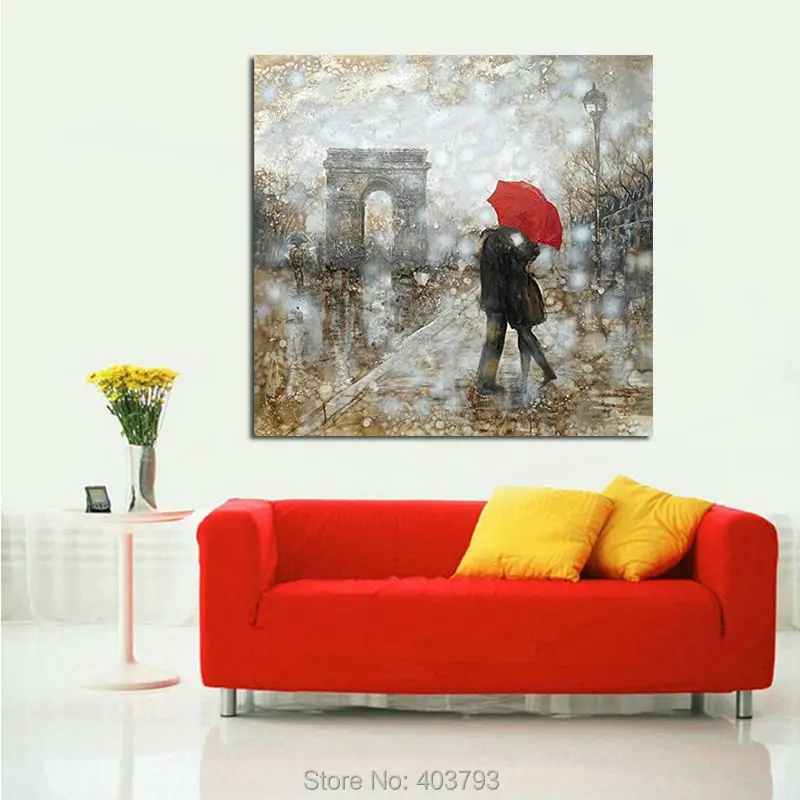 Ручная роспись дождь Обнимание пара Современная картина маслом на холсте для