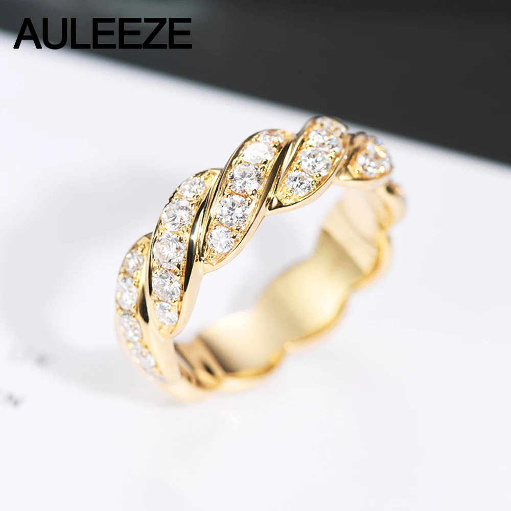 AULEEZE 1CTTW Moissanite Twisted Band 14k 585 Yellow Gold Rings For Women Lab Grown Diamond Wedding Fine Jewelry | Украшения и