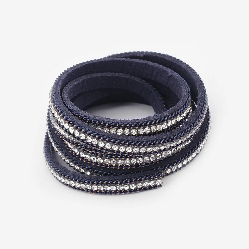 Navy Blue 1 ярд плоский замшевый кожаный шнур горный хрусталь металлическая граница поверхность подходит браслет для колье и сумки Пояс украшение ручной работы 6*3 мм - Цвет: Navy Blue