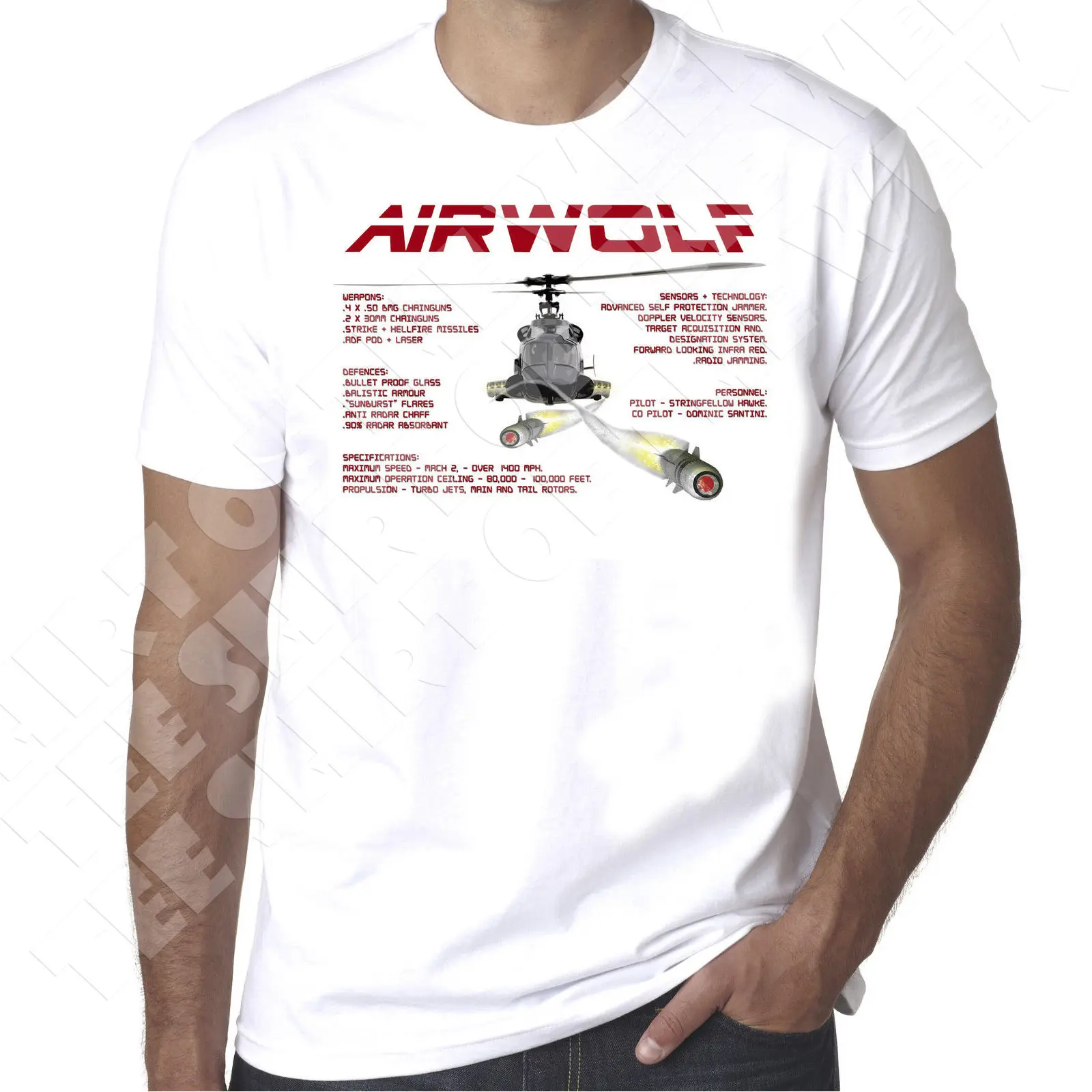 Вертолет Airwolf инфографики v2 Ретро 1980 s ТВ мужские 100% хлопок футболка подарок с
