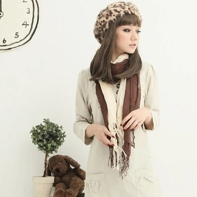 Women Winter Beret Hat Leopard Pattern Warm Bannie Cap for Outdoor FDC99