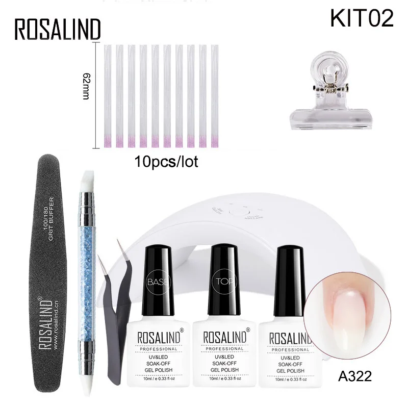 KIT02 Розалинд волокна Стекло 10/20 штук гель для наращивания ногтей Набор лаков для ногтей расширение поли гель защемления зажимы база лаки для ногтей все для маникюра - Цвет: KIT02
