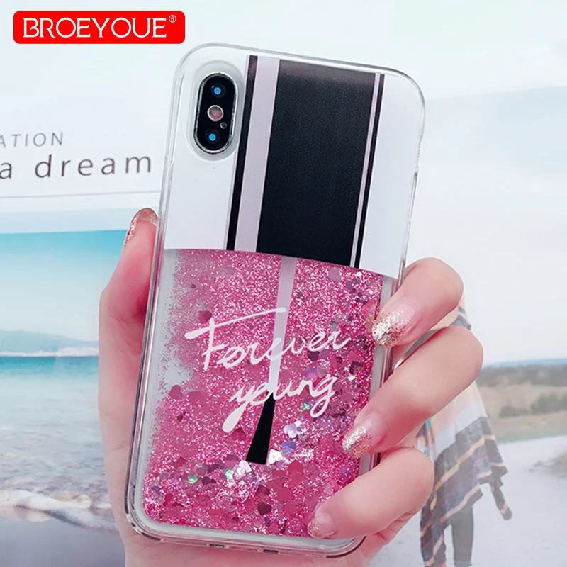 Прозрачный чехол для телефона iPhone XR XS Max X блеск Жидкая зыбучие пески силиконовый 6