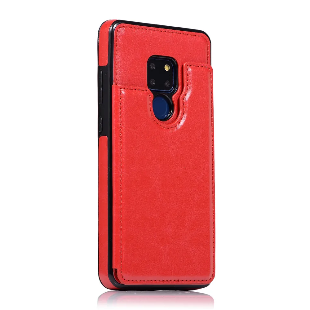Red SK Держатель для карт, чехол-кошелек для huawei P30 P30 Pro mate 20 Pro Lite, роскошный мягкий кожаный чехол с магнитной застежкой, противоударный защитный чехол - Цвет: Red SK