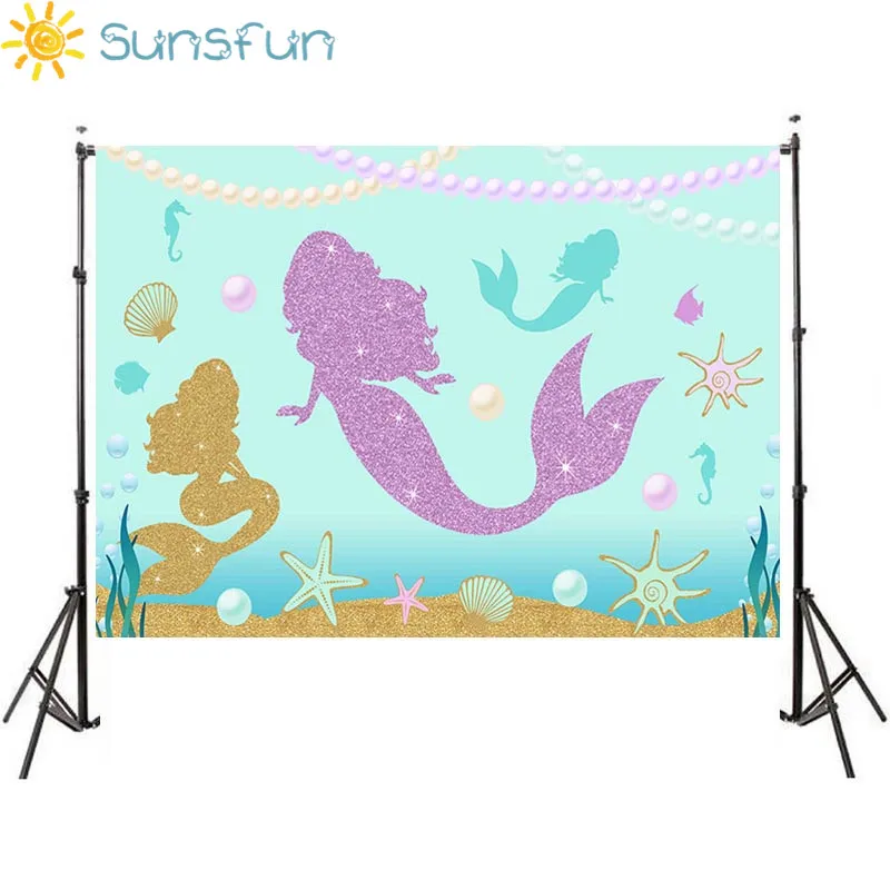 Sunsfun 7x5 футов синий мультяшный морской раковины День рождения Русалка