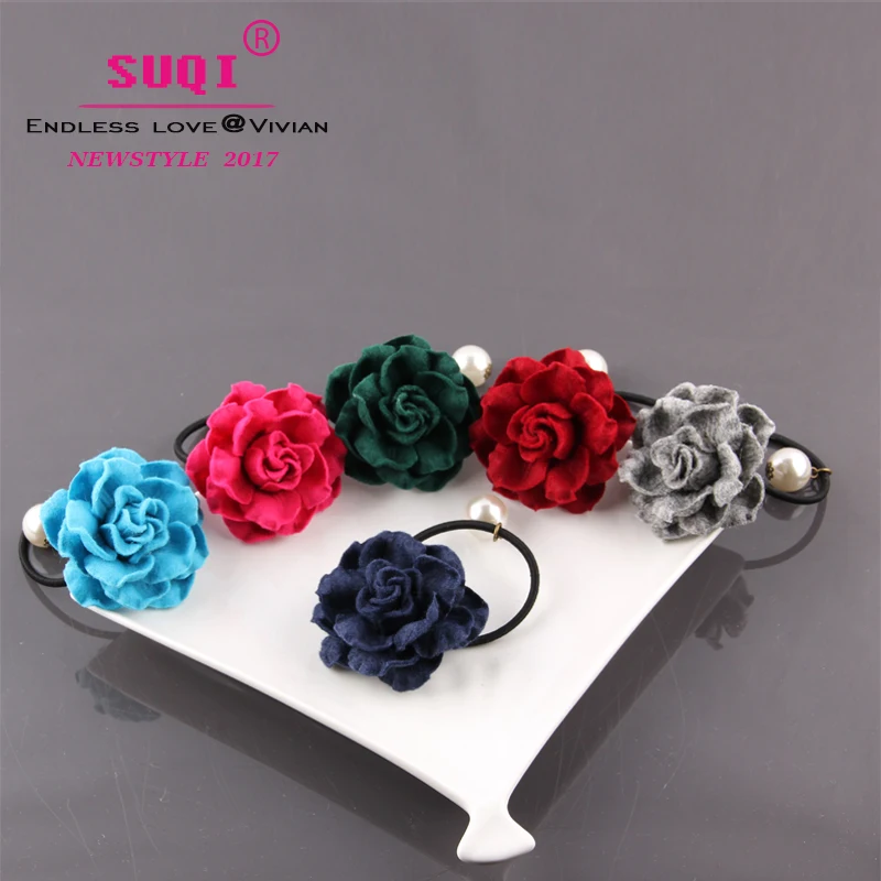 Women Vintage Hit Colors Elegant Handmade Rose Flower Shiny Venetian pearl Hair Rope accessories | Украшения и аксессуары