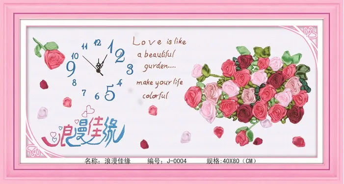 3D розы лента вышивка живопись часы ручной работы крестиком круг DIY рукоделие Wall Art