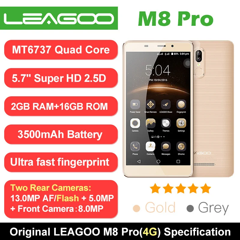 Leagoo m8 pro 5.7 &quothd android 6.0 mt6737 quad core смартфон 2 ГБ RAM 16 ROM 4 Г Сотовый Телефон Двойной