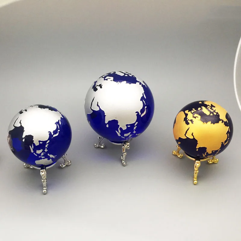 YUNGE 6см Синий Золотой Кристаллическая модель Земли Фэн-шуй Стеклянный глобус Шар Украшения Фигурки Домашний декор Аксессуары