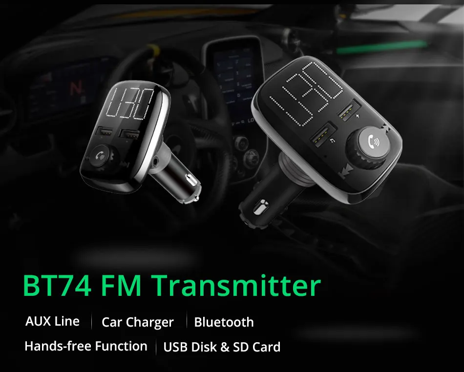 Автомобильный комплект VANJEW BT74, Bluetooth, fm-передатчик, mp3-плеер, двойной USB порт, зарядное устройство, 3.4A, быстрое зарядное устройство, Обнаружение напряжения, SD карта, плеер