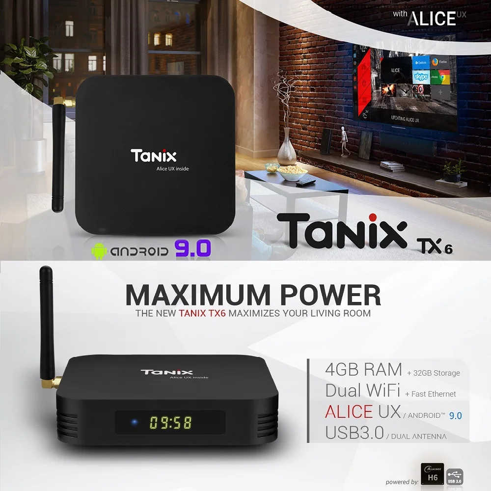 ТВ приставка Tanix TX6 Android 9 0 Allwinner H6 4 ядра + 32/64 ГБ 2 1 ГГц Wi Fi|ТВ-приставки и