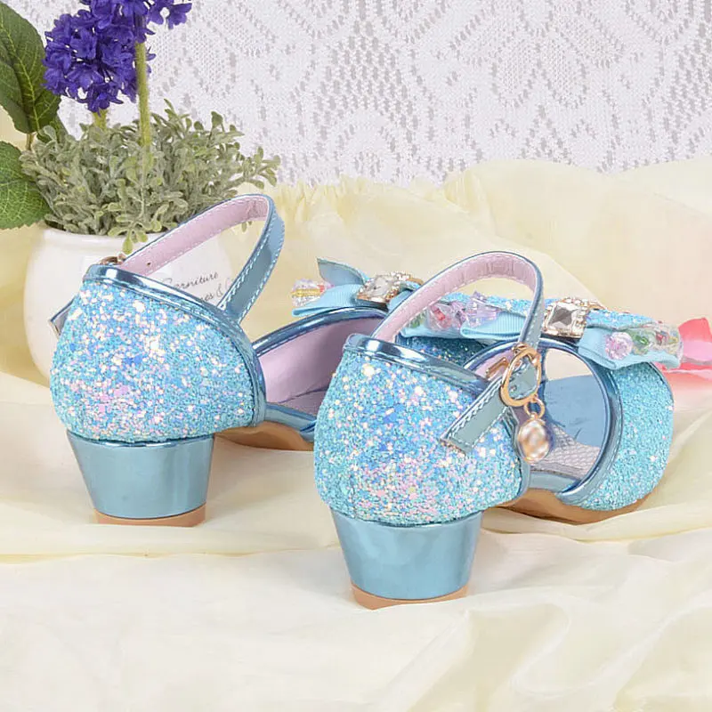 

qloblo Glitter Girls Sandals Summer Bowtie Kids Wedding Shoes Rhinestone Children Dress Shoes Party Shoe For Girls Sandal