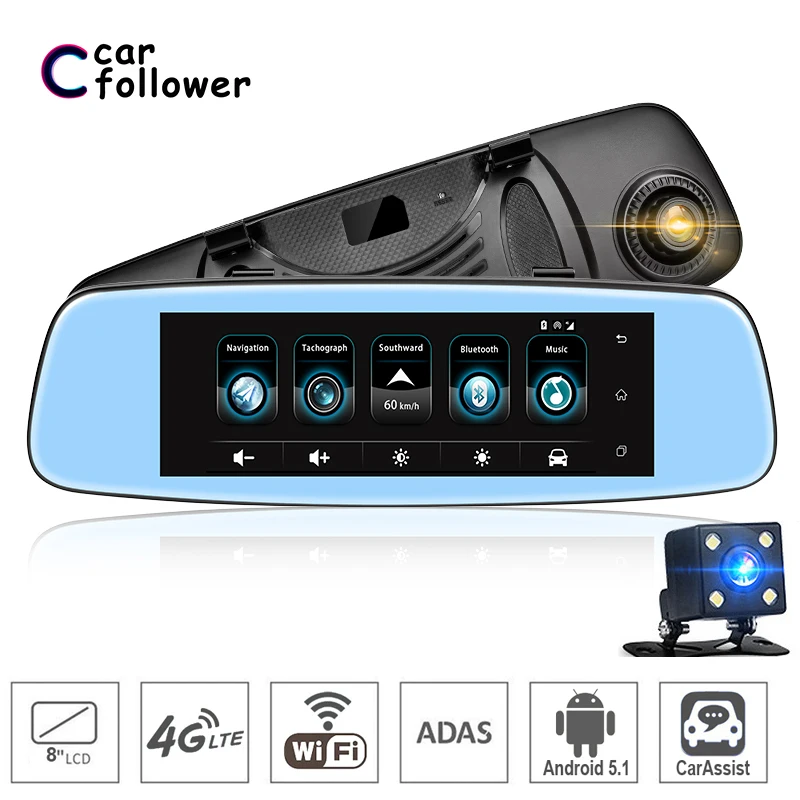 4G 7 84 &quotFull HD 1080P видеорегистратор Автомобильная камера DVR GPS Bluetooth Wifi ADAS Android 5 1