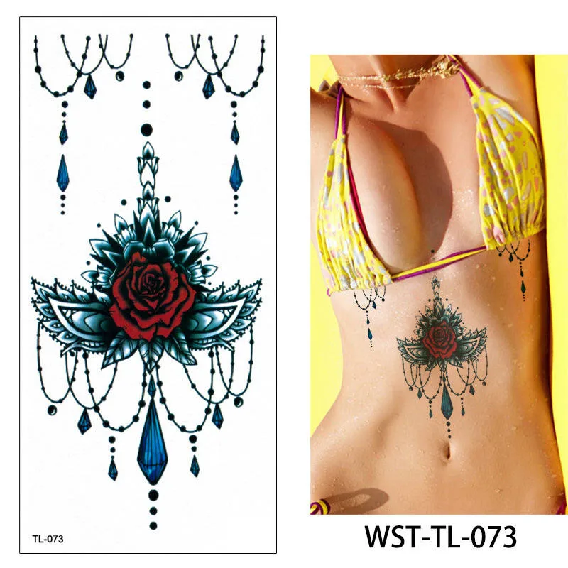 WST-TL-073 Glaryyears, 25 дизайнов, 1 лист, женское ювелирное изделие, татуировка, WST-TL, временное тело, грудь, талия, художественная татуировка, наклейка, классная Сексуальная подвеска-чокер - Цвет: WST-TL-073
