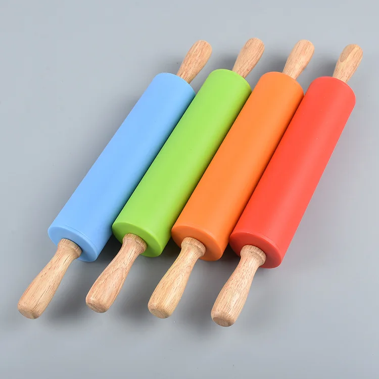 

Silicone Rolling Pin Non-stick Surface Wooden Handle Baking Tools