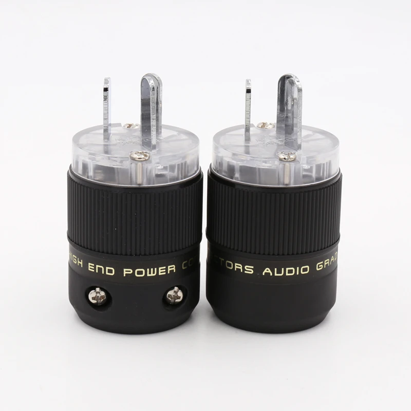 2pcs Transparent Rhodium AU Mains Power Plug Male Copper Connector Cable Cord 3 Pin HiFi