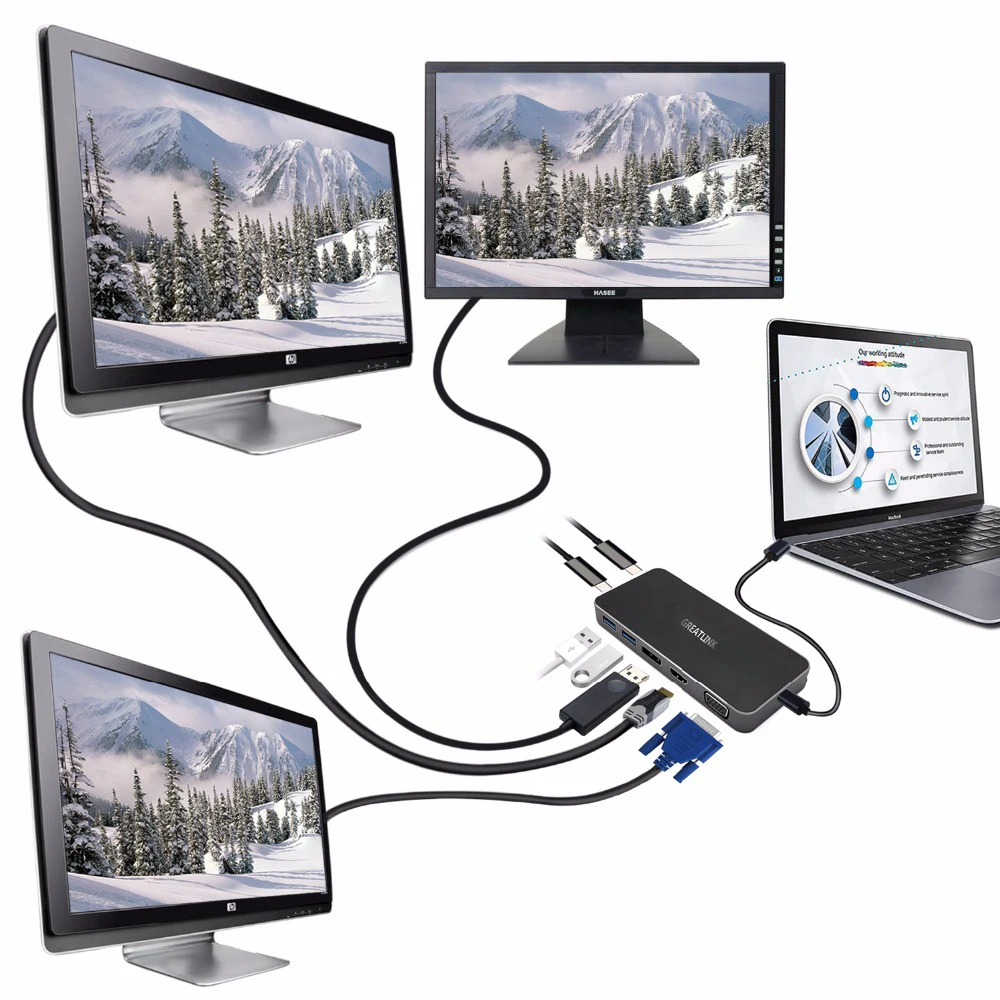 Адаптер usb type C thunderbolt 3 display port 1,2 VGA To HDMI разветвитель type-C to USB 3,0 концентратор DP конвертер с PD display port